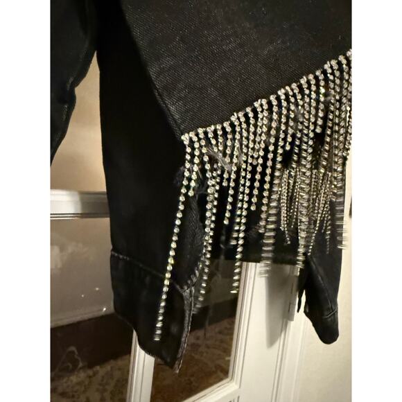 Savanna Jane rhinestone fringe crop front denim jacket black large western NWT - Picture 3 of 12